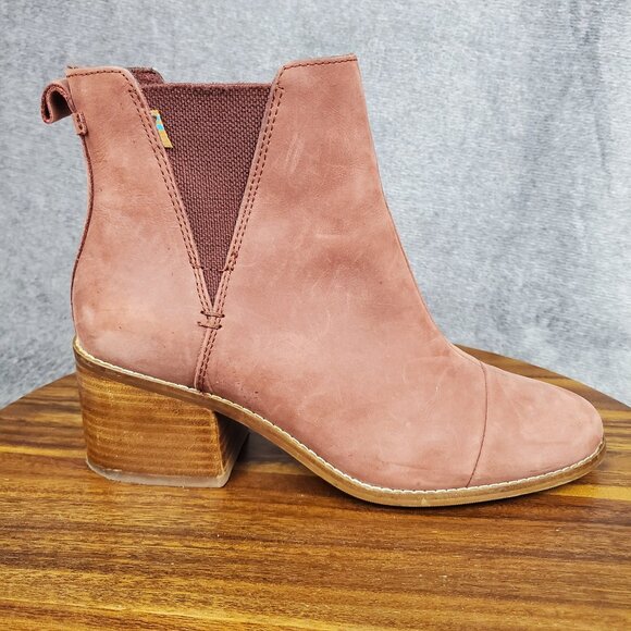Toms Shoes - Toms Chelsea Boots Womens 9.5 Red Burgundy Leather Pull On Comfort Ankle Booties